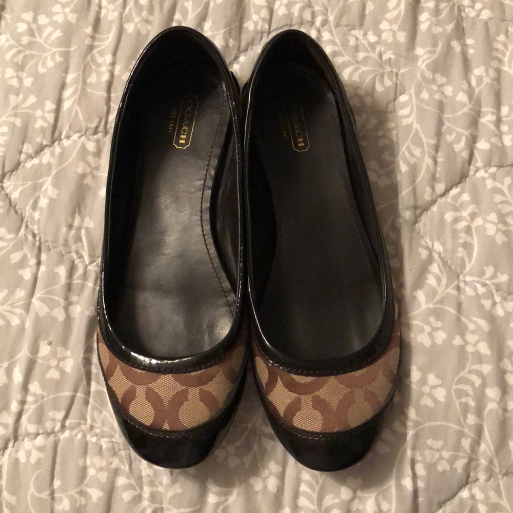 Coach patent leather & fabric flats